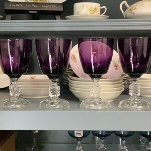 Set of 4 Vintage Fostoria American Lady Water Goblets in Amethyst